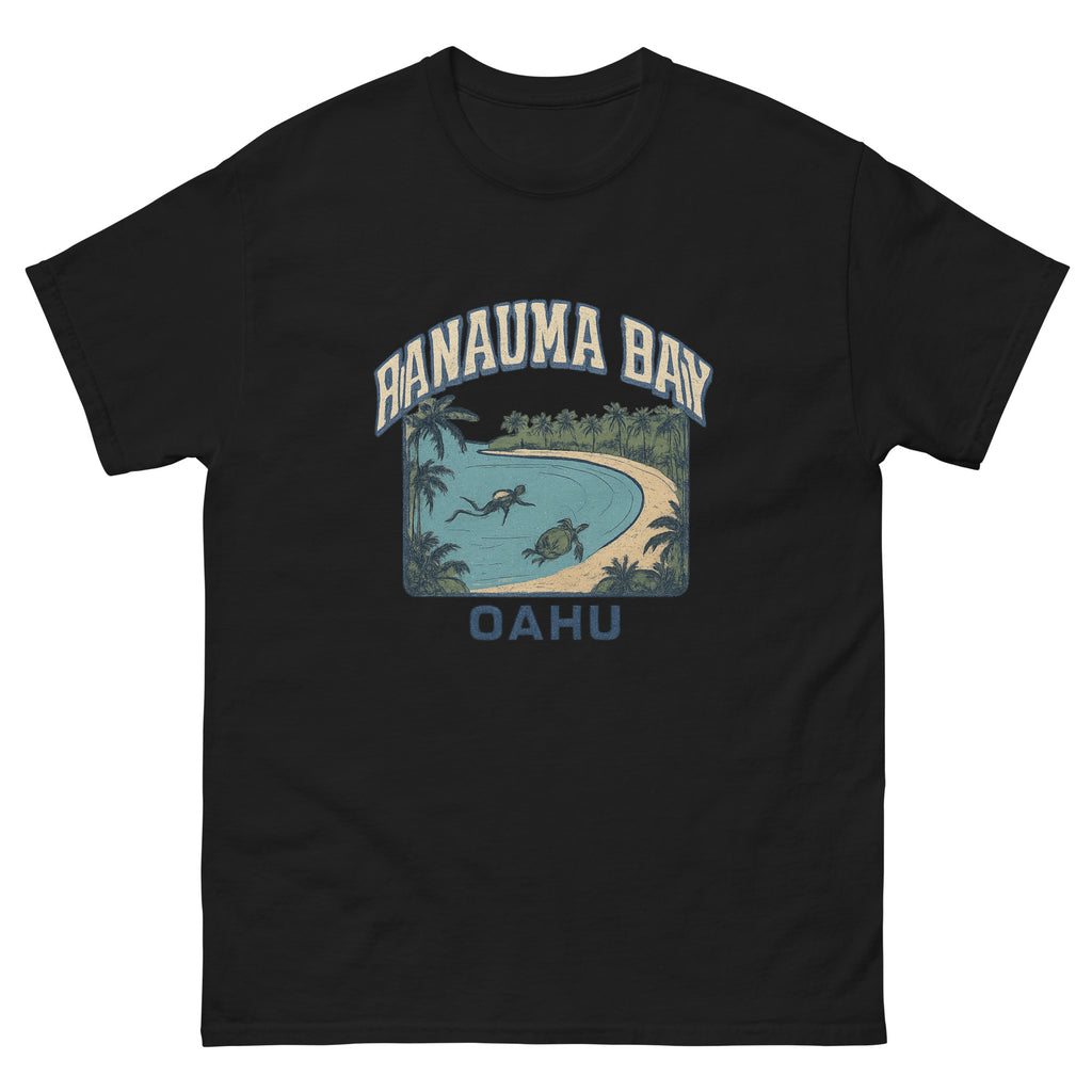 Hanauma Bay Hawaiian t-shirt design on a Black unisex tee