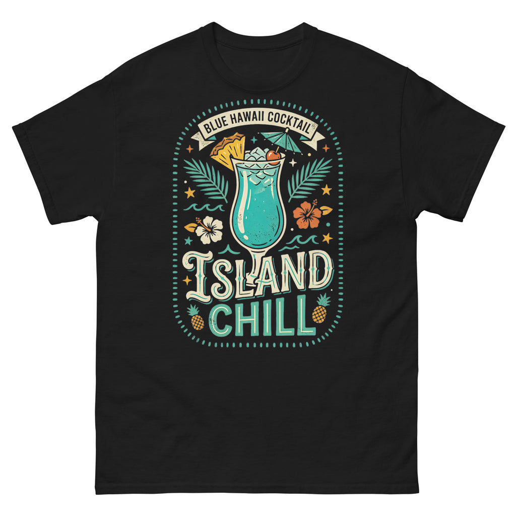 Island Chill | Blue Hawaii Cocktail Hawaiian t-shirt design on a Black unisex tee