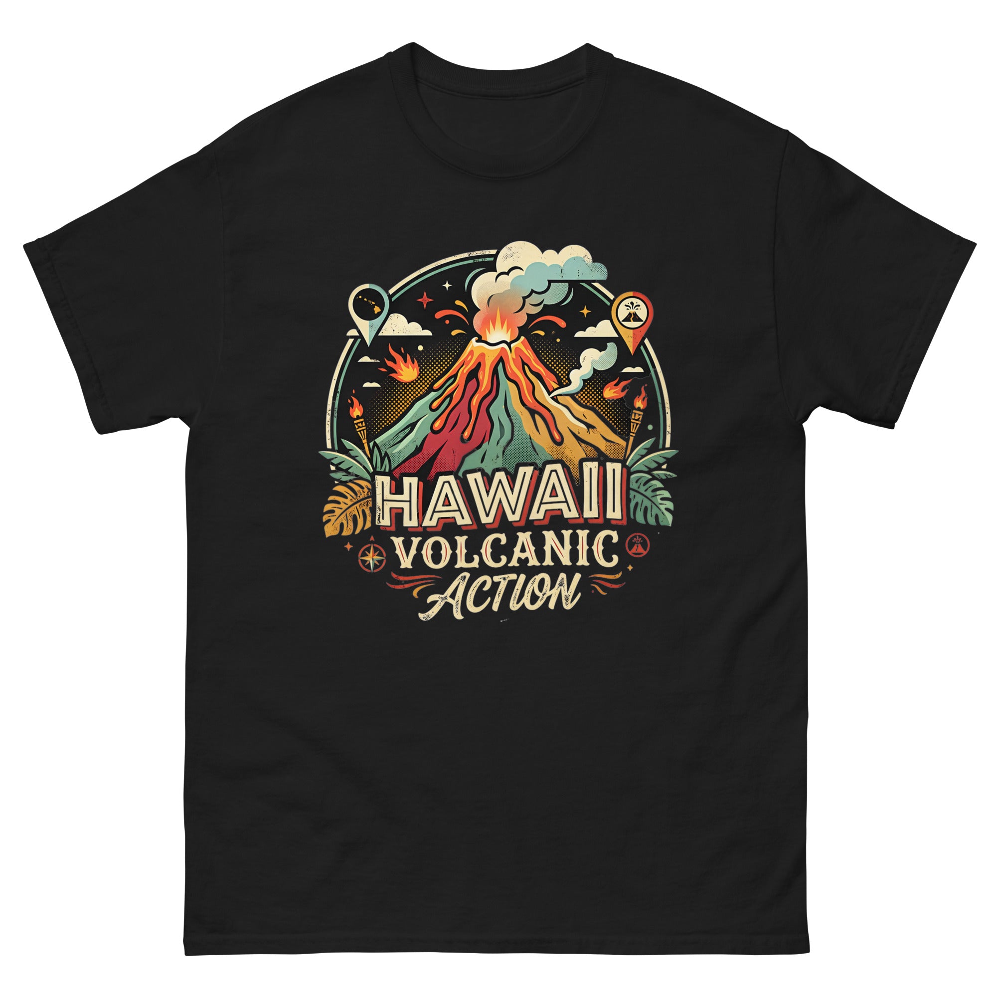 Hawaii Volcanic Action v1 Hawaiian t-shirt design on a Black unisex tee