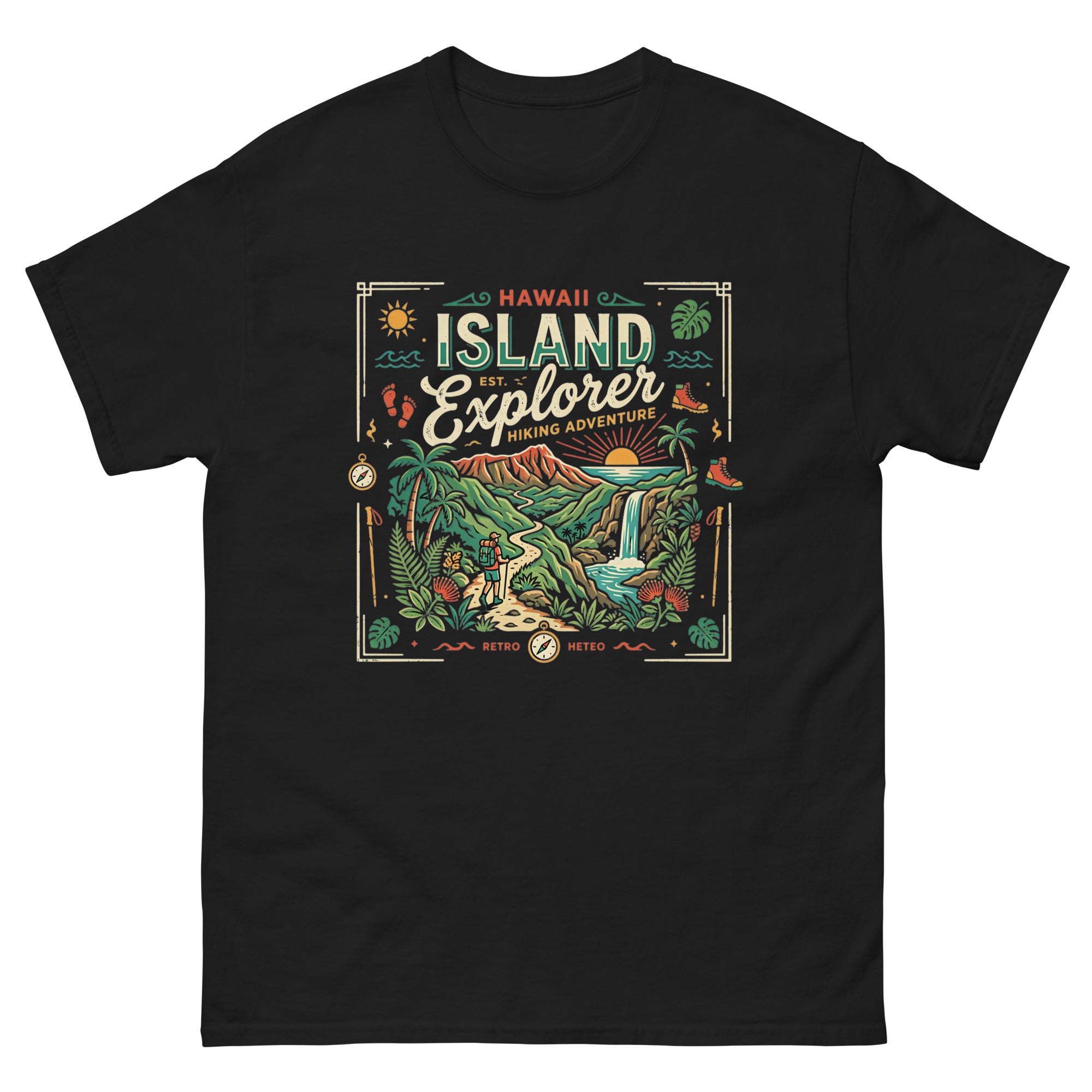 Aloha Trails v4 Hawaiian t-shirt design on a Black unisex tee