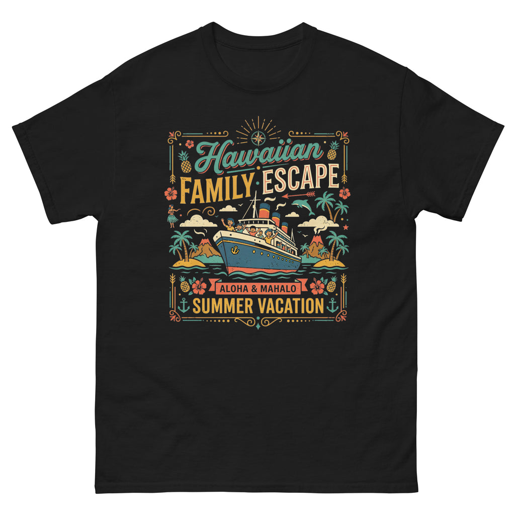 Hawaii Ohana Sea Adventure v4 Hawaiian t-shirt design on a Black unisex tee