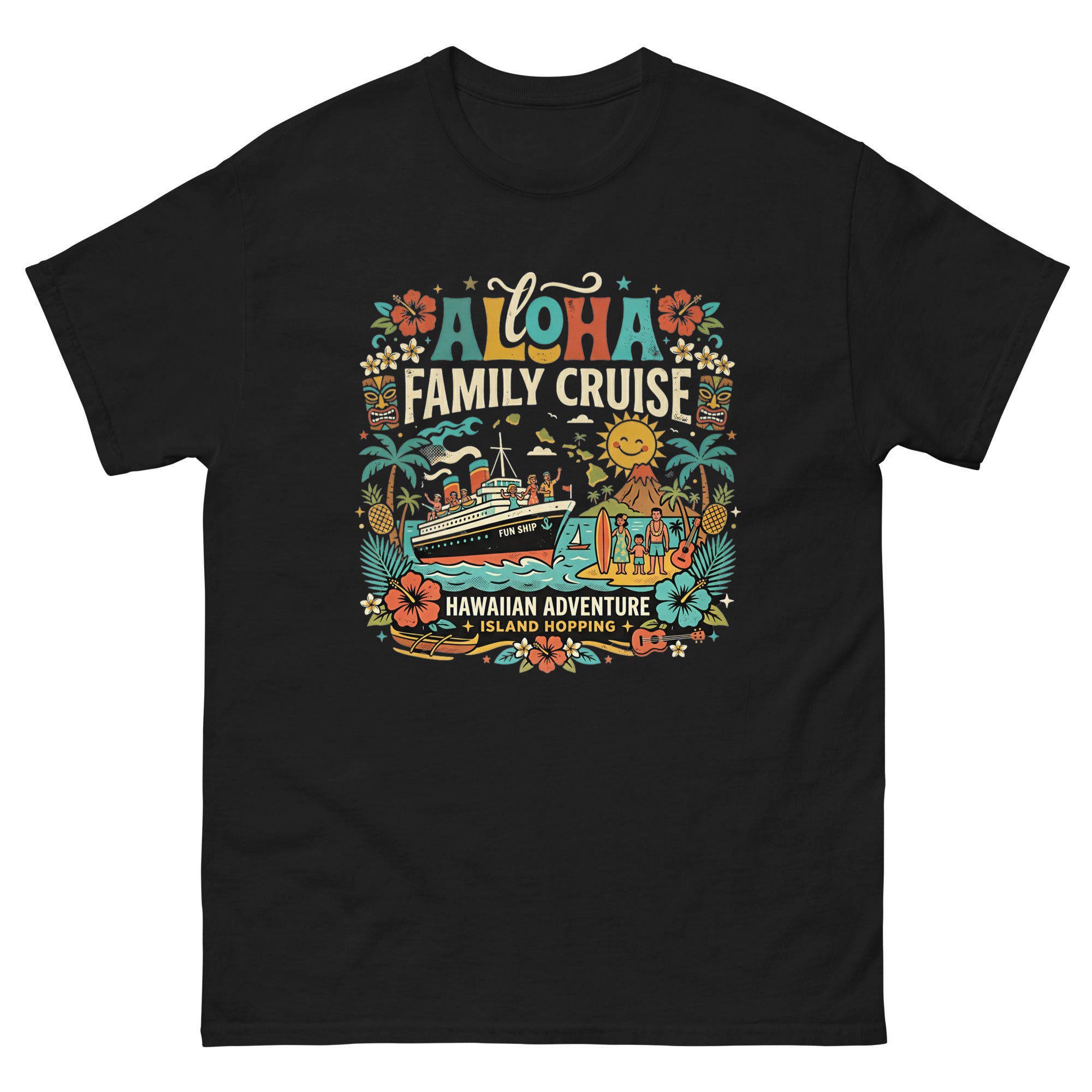 Hawaii Ohana Sea Adventure v3 Hawaiian t-shirt design on a Black unisex tee