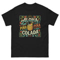 Hawaii Pina Coladas Aloha in a Glass v3 Hawaiian t-shirt design on a Black unisex tee