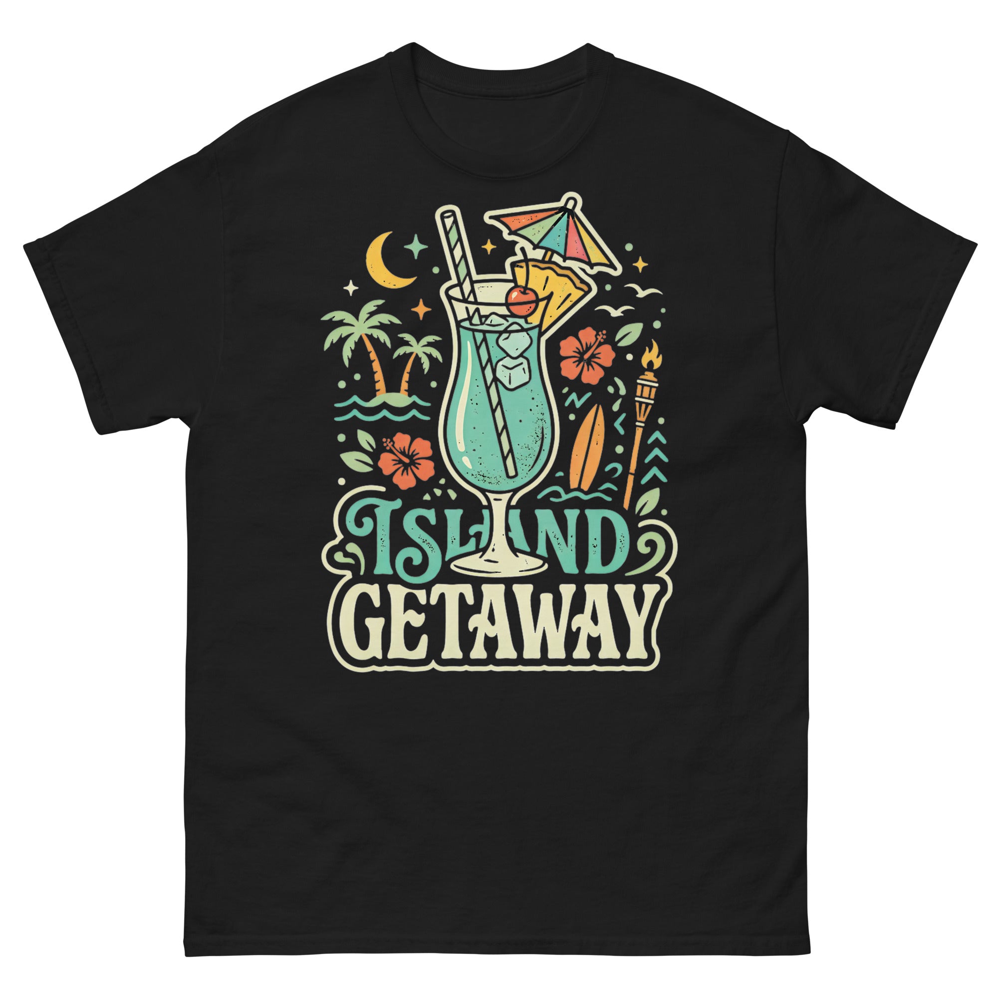 Blue Hawaii Island Paradise v2 Hawaiian t-shirt design on a Black unisex tee