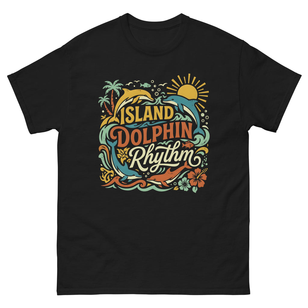 Aloha State Dolphins v2 Hawaiian t-shirt design on a Black unisex tee
