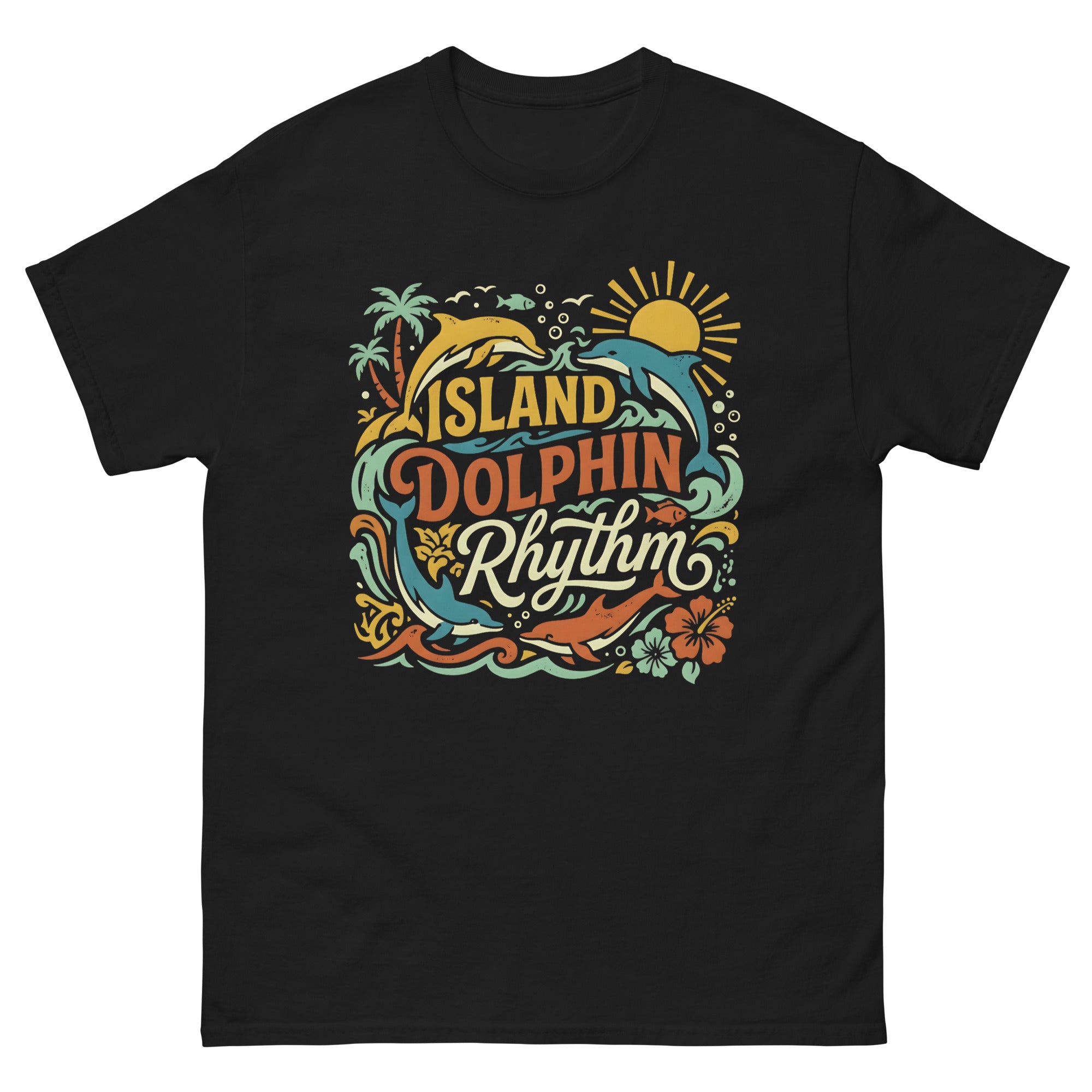 Aloha State Dolphins v2 Hawaiian t-shirt design on a Black unisex tee