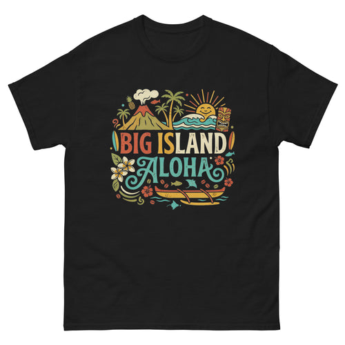 Big Island Aloha Hawaiian t-shirt design on a Black unisex tee