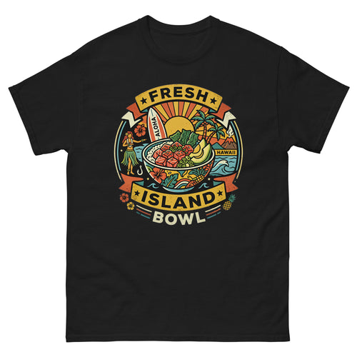 Fresh Island Bowl Hawaiian t-shirt design on a unisex tee