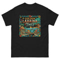 Golden Lahaina Times Front Street Hawaiian t-shirt design on a Black unisex tee