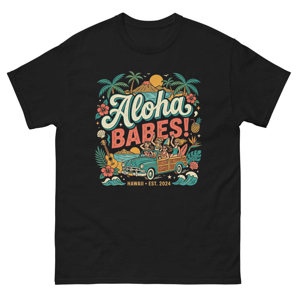 Aloha Sisters v4 Hawaiian t-shirt design on a Black unisex tee