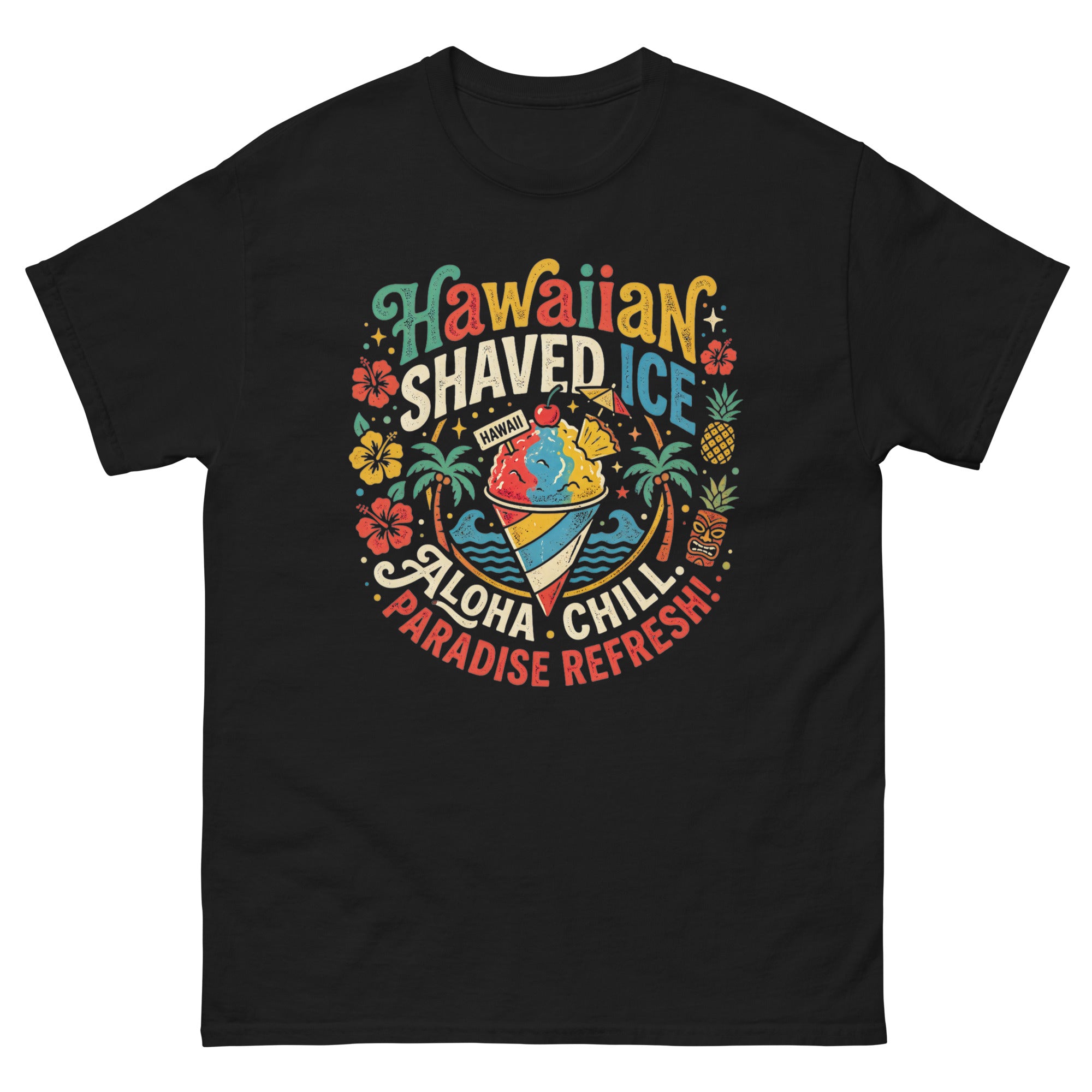 Hawaiian Shaved Ice Hawaiian t-shirt design on a Black unisex tee