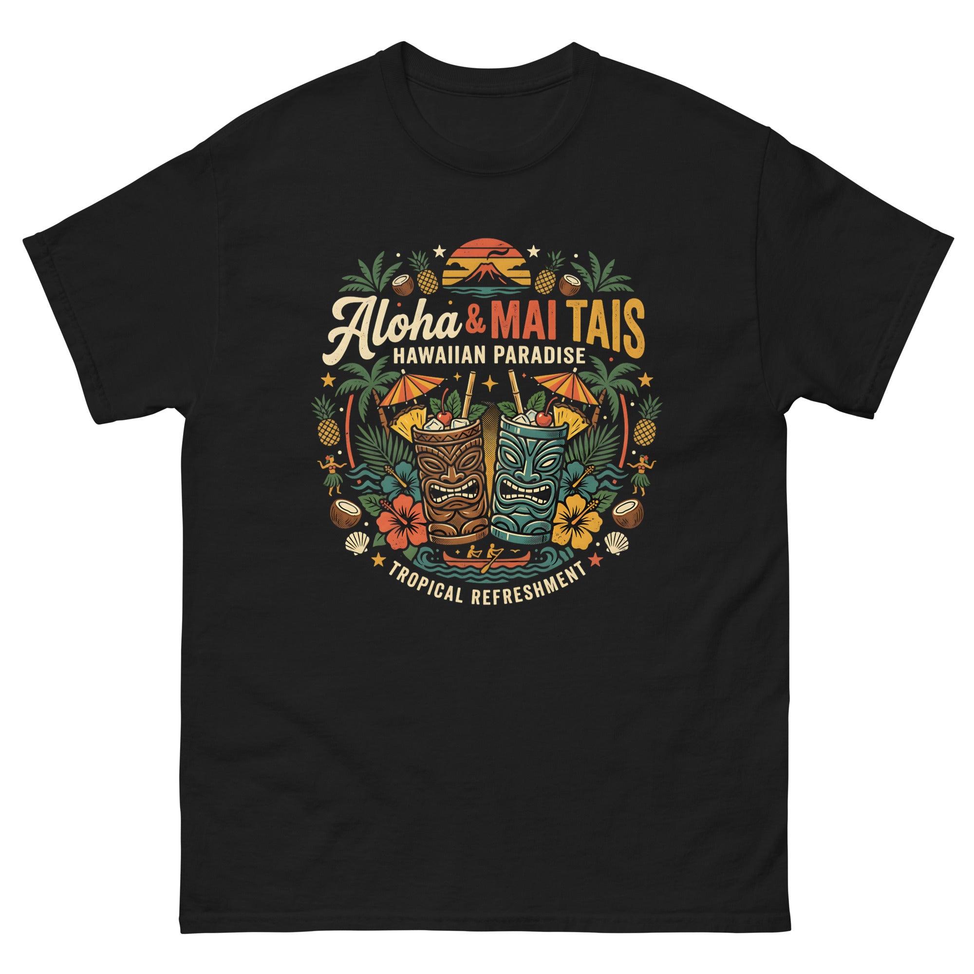 Island Mai Tai Time Hawaii v2 Hawaiian t-shirt design on a Black unisex tee