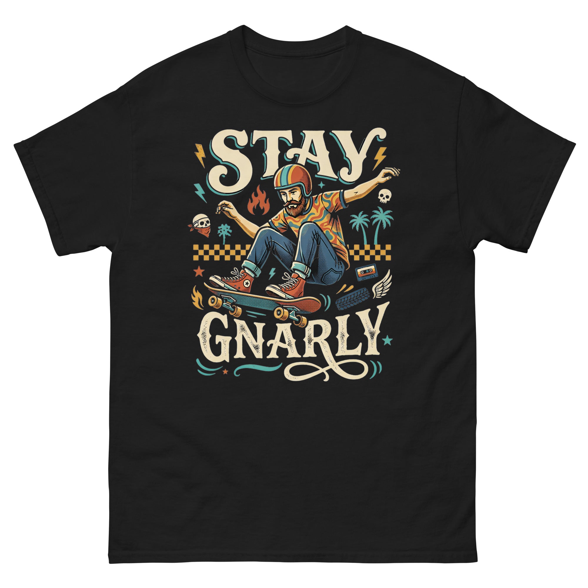 Skate for Life v2 Hawaiian t-shirt design on a Black unisex tee