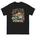 Ride the Peahi Power Hawaiian t-shirt design on a Black unisex tee