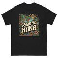 Road to Hana Jeep Hawaiian t-shirt design on a Black unisex tee