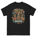 Tropical Tiki Nights v1 Hawaiian t-shirt design on a Black unisex tee