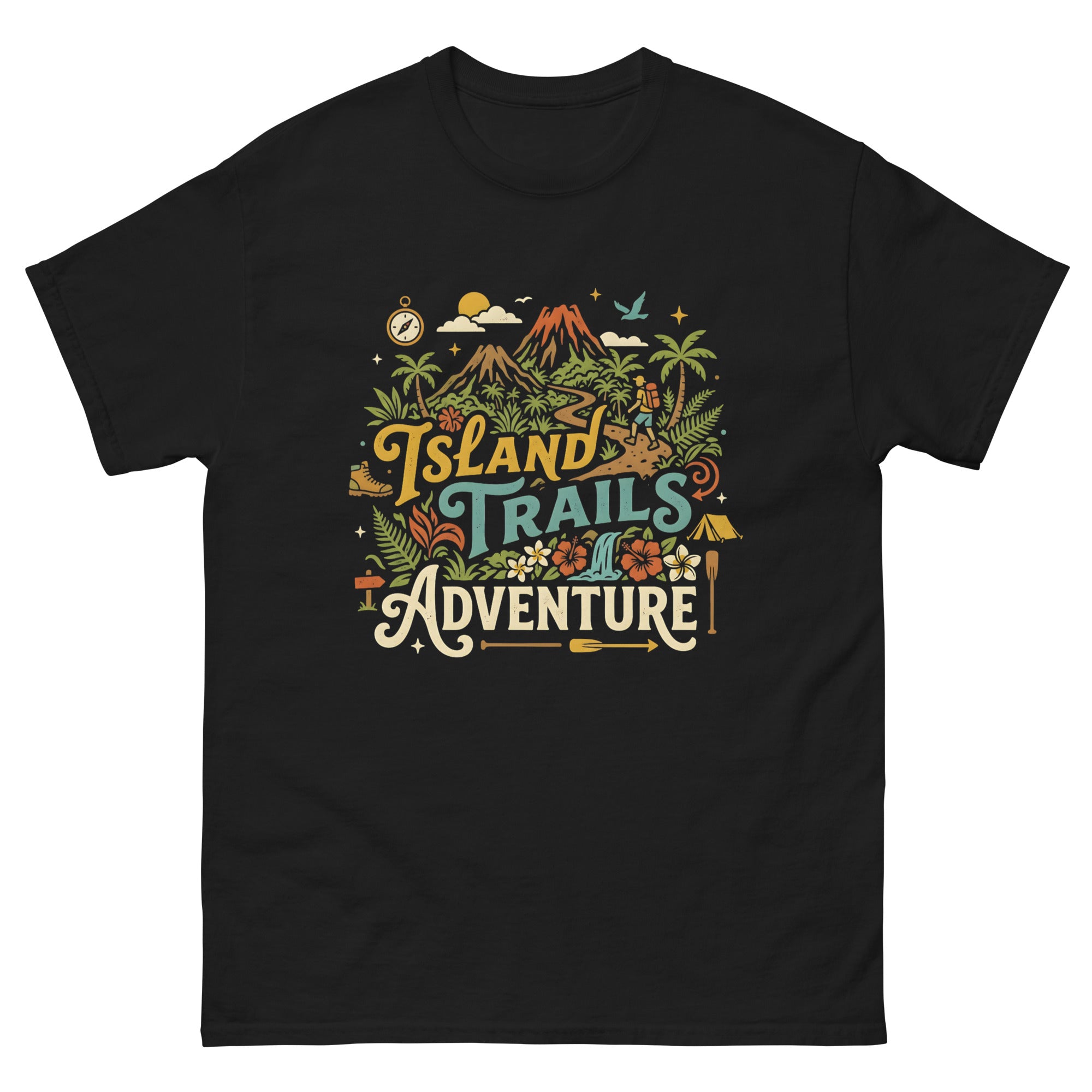 Aloha Trails Hawaiian t-shirt design on a Black unisex tee