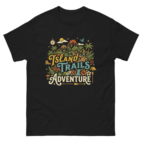 Aloha Trails Hawaiian t-shirt design on a Black unisex tee