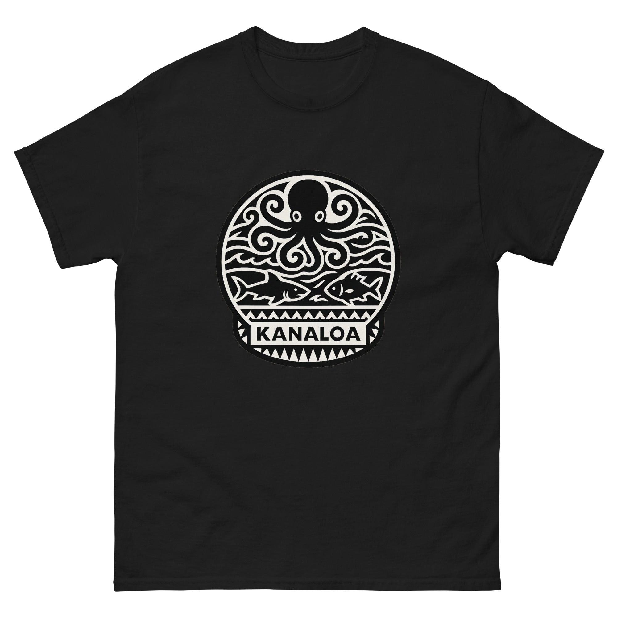Kanaloa Hawaiian God T-Shirt Hawaiian t-shirt design on a Black unisex tee