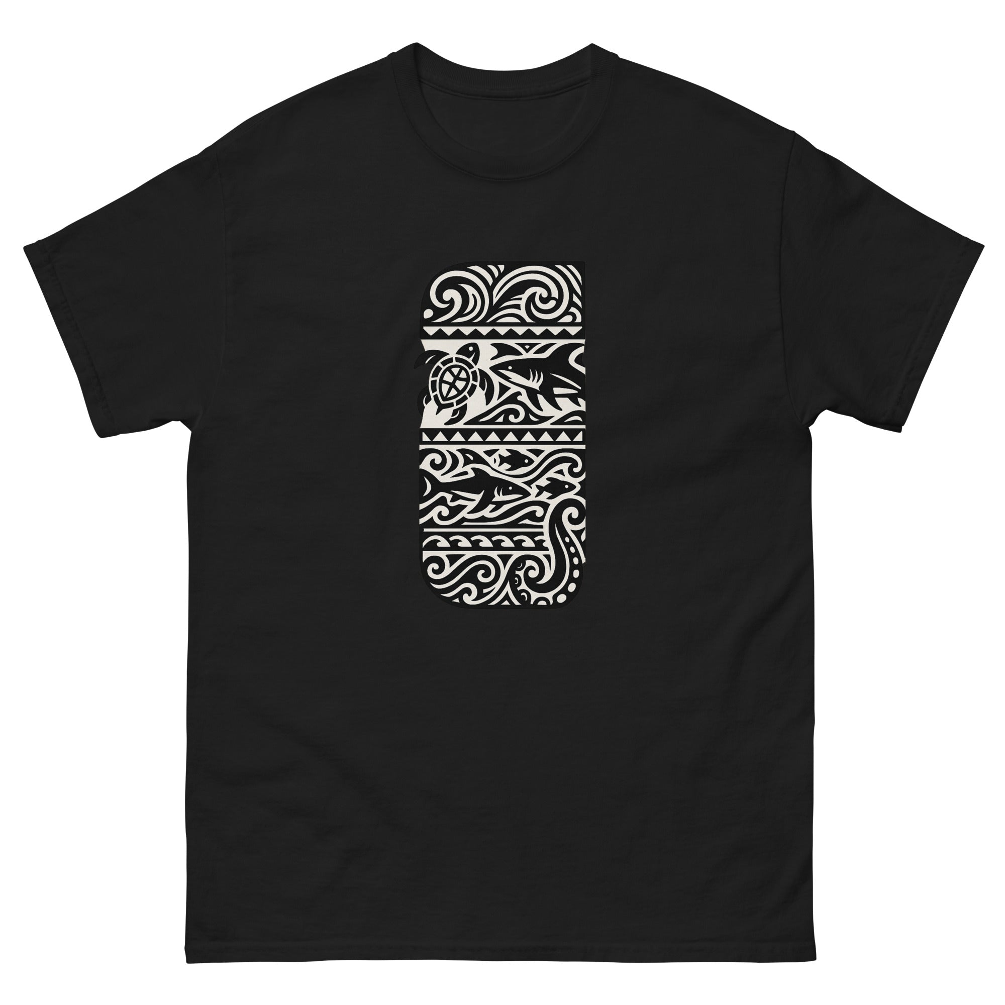 Half Sleeve Ocean Hawaiian t-shirt design on a Black unisex tee