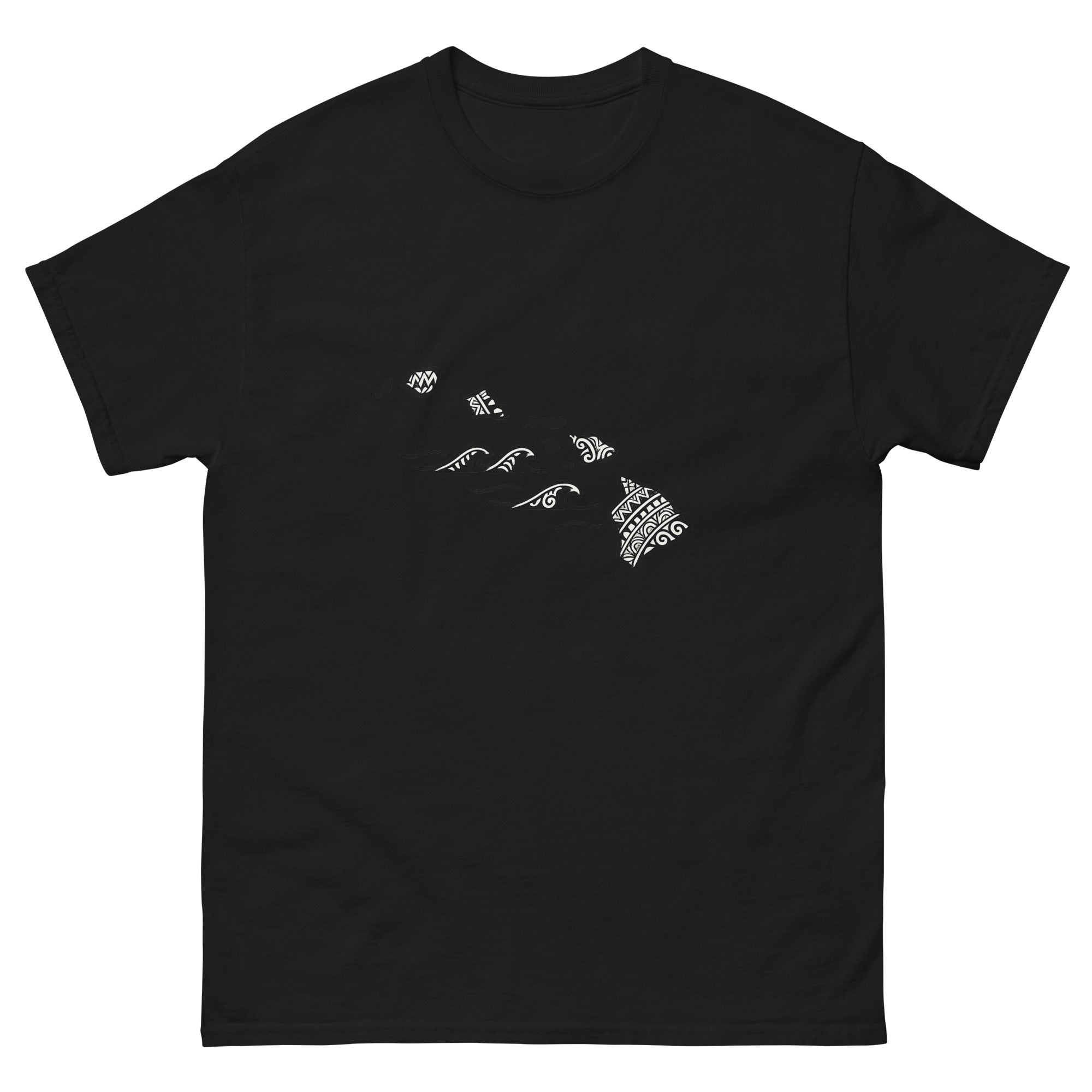 Hawaiian Islands Kakau Hawaiian t-shirt design on a Black unisex tee