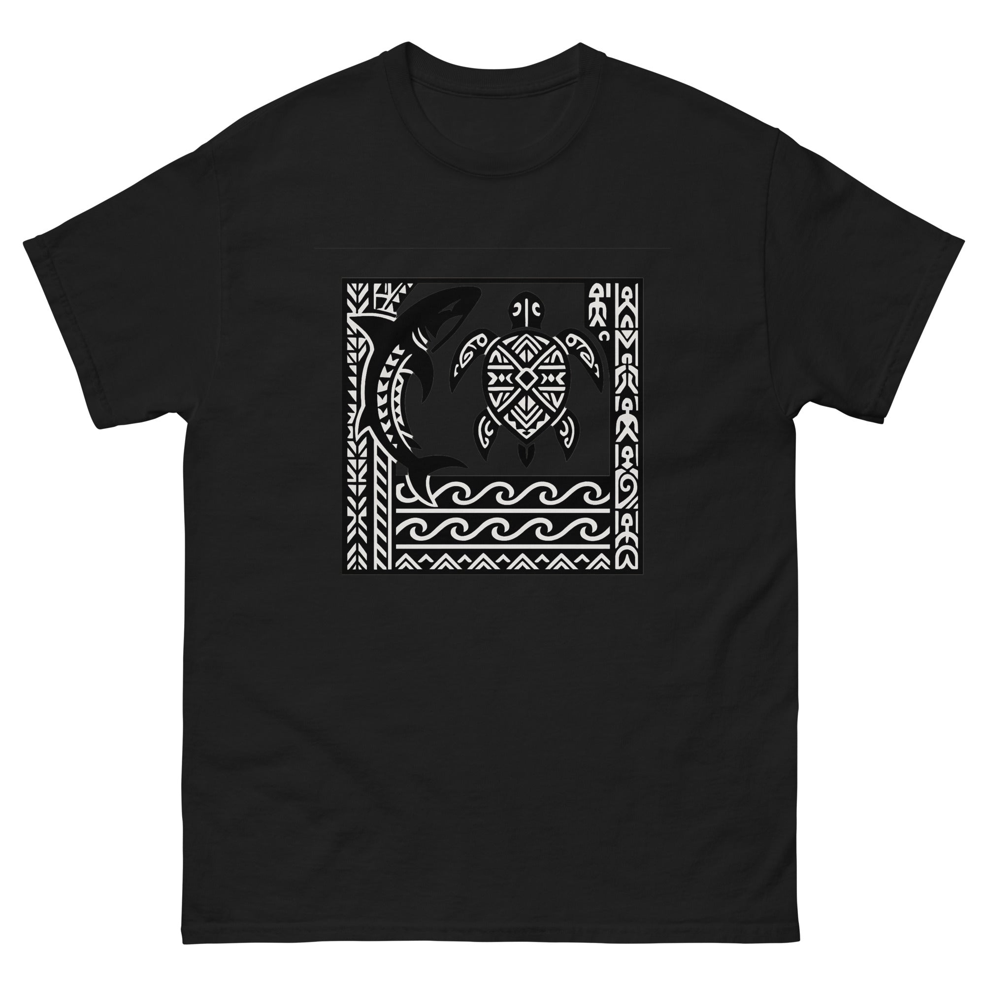 Aumakua Composition Hawaiian t-shirt design on a Black unisex tee