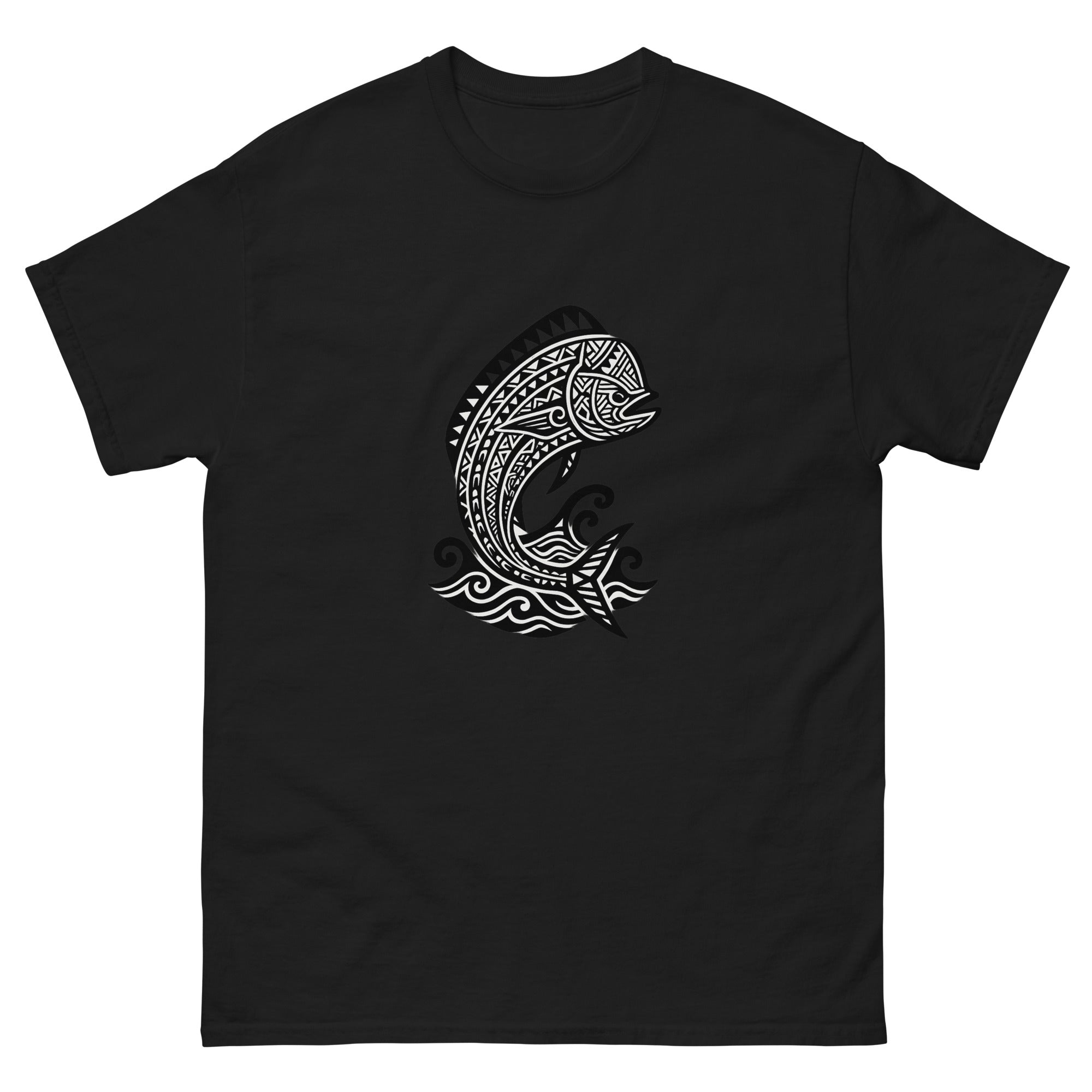 Mahimahi Kakau Hawaiian t-shirt design on a Black unisex tee