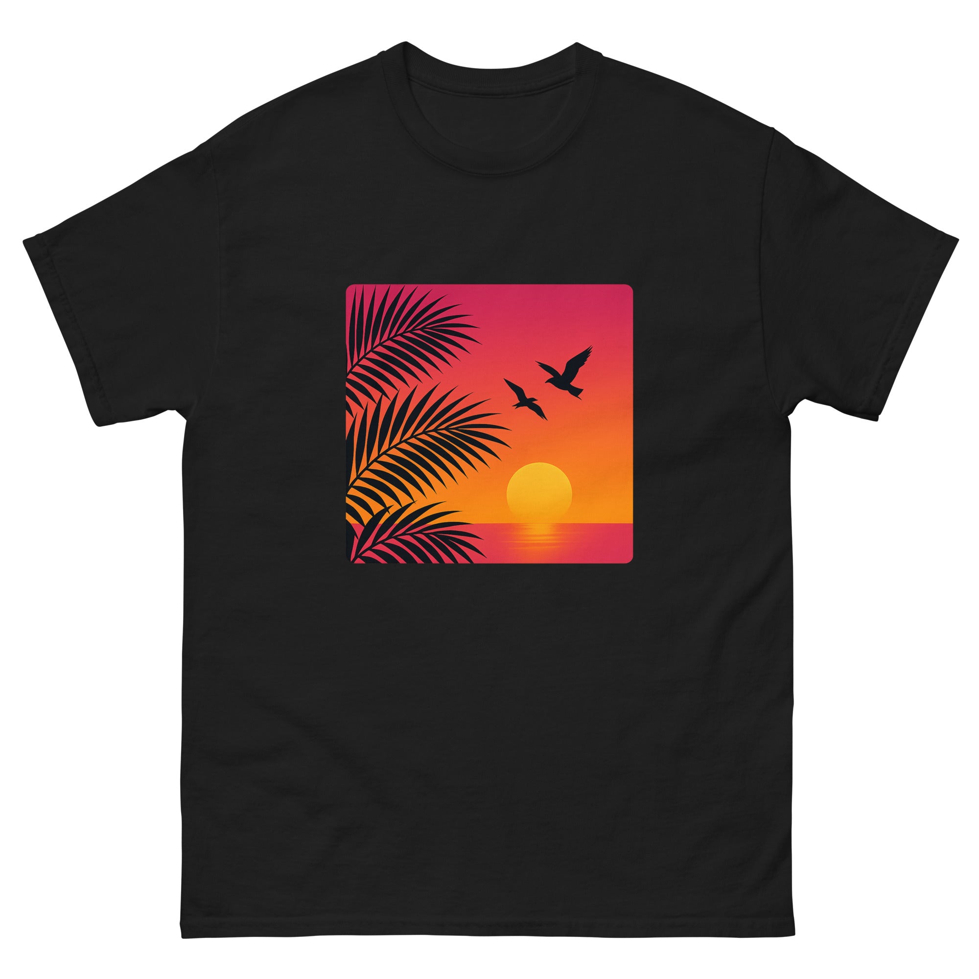 Sunset Palms Silhouette Hawaiian t-shirt design on a Black unisex tee
