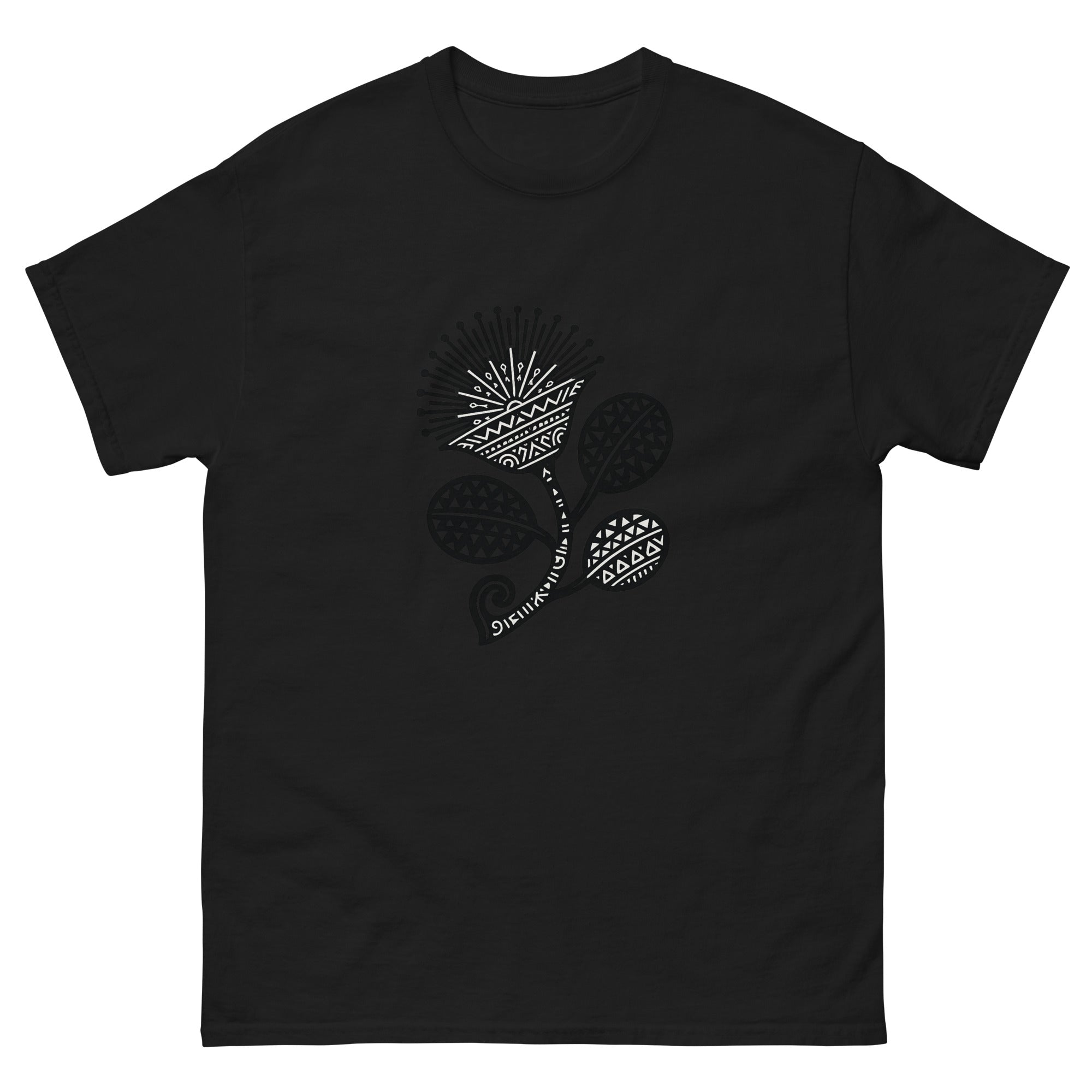 Lehua Kakau Hawaiian t-shirt design on a Black unisex tee