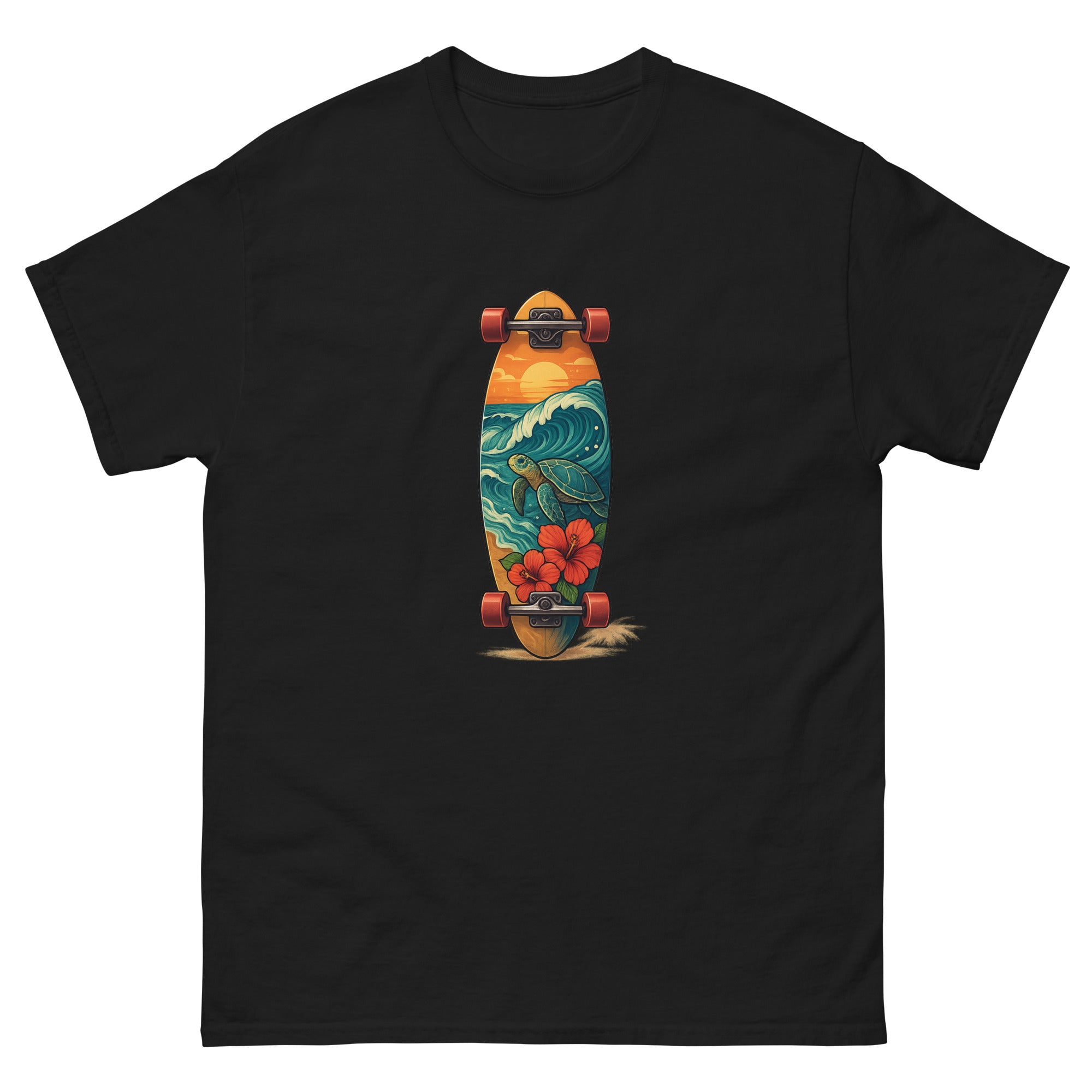 Surfboard Art Hawaiian t-shirt design on a Black unisex tee