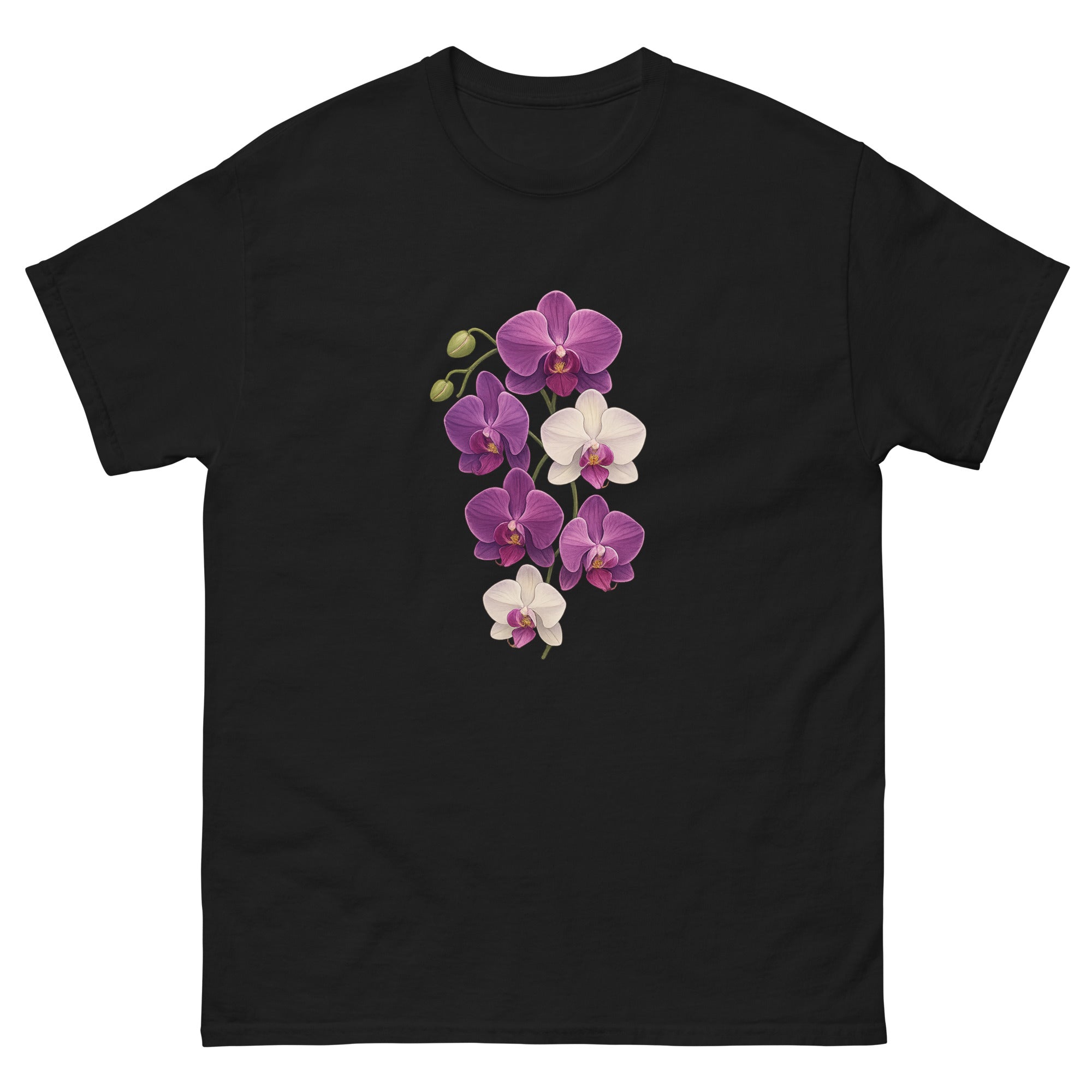 Orchid Cascade Hawaiian t-shirt design on a Black unisex tee