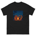 Beach Bonfire Night Hawaiian t-shirt design on a Black unisex tee