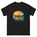 Outrigger Canoe Paddlers Hawaiian t-shirt design on a Black unisex tee