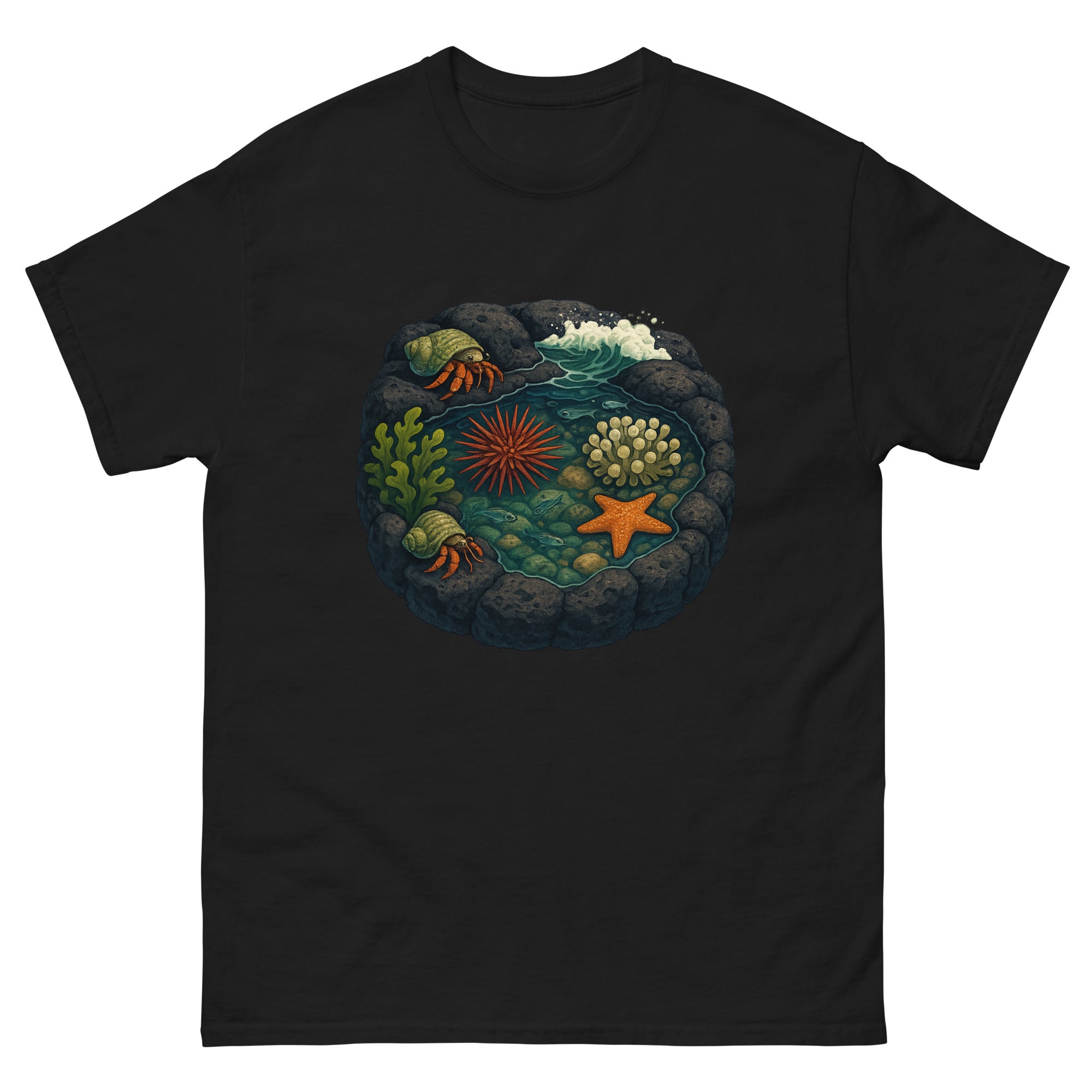Tide Pools Hawaiian t-shirt design on a Black unisex tee