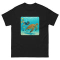 Snorkeler And Turtle Hawaiian t-shirt design on a Black unisex tee