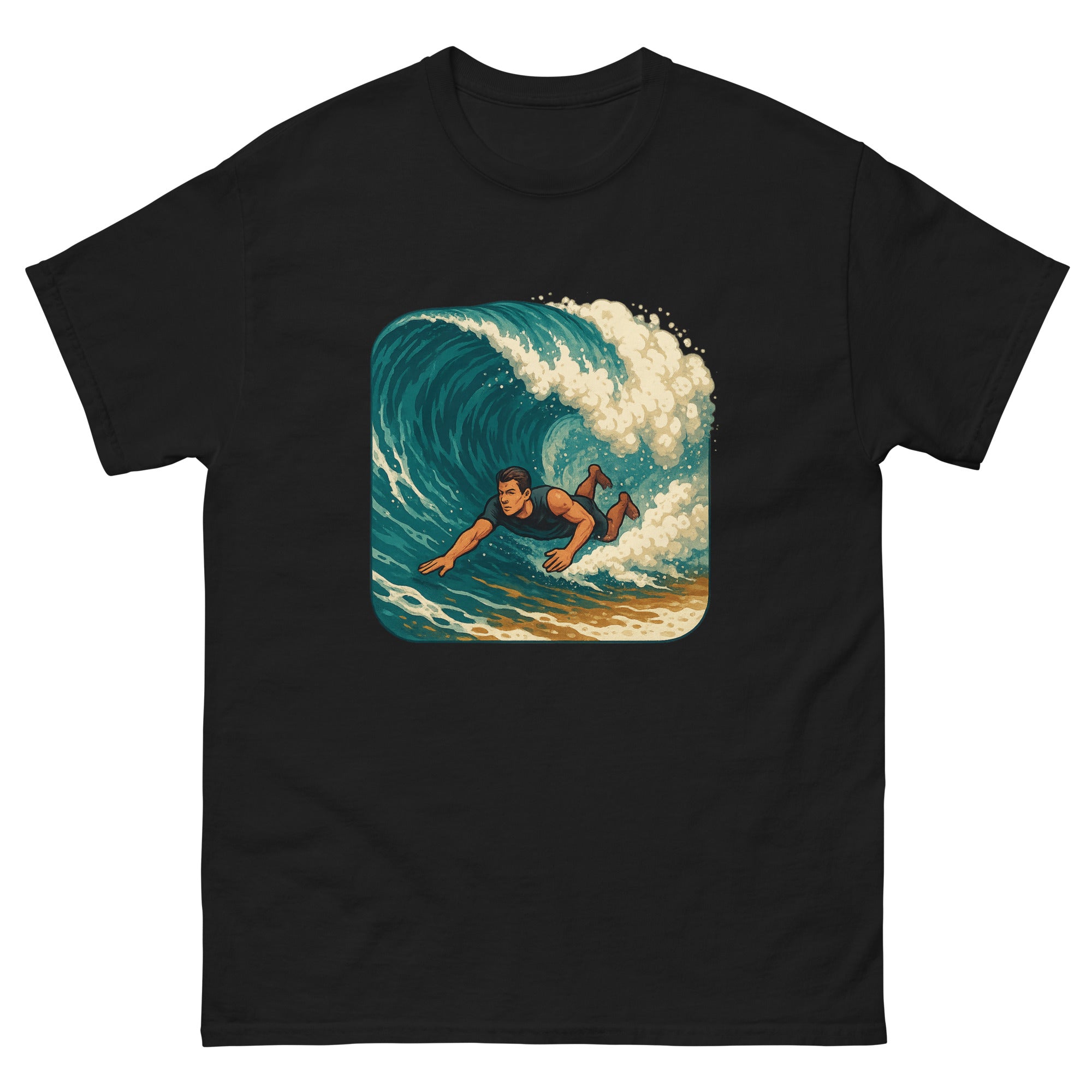 Bodysurf Shorebreak Hawaiian t-shirt design on a Black unisex tee