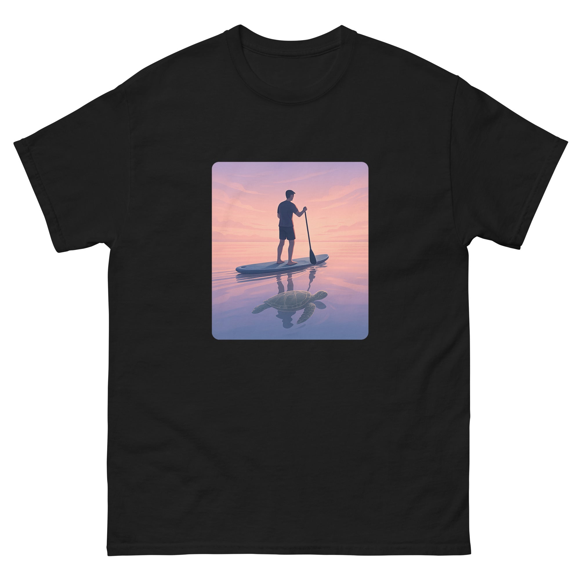 Sup At Dawn Hawaiian t-shirt design on a Black unisex tee