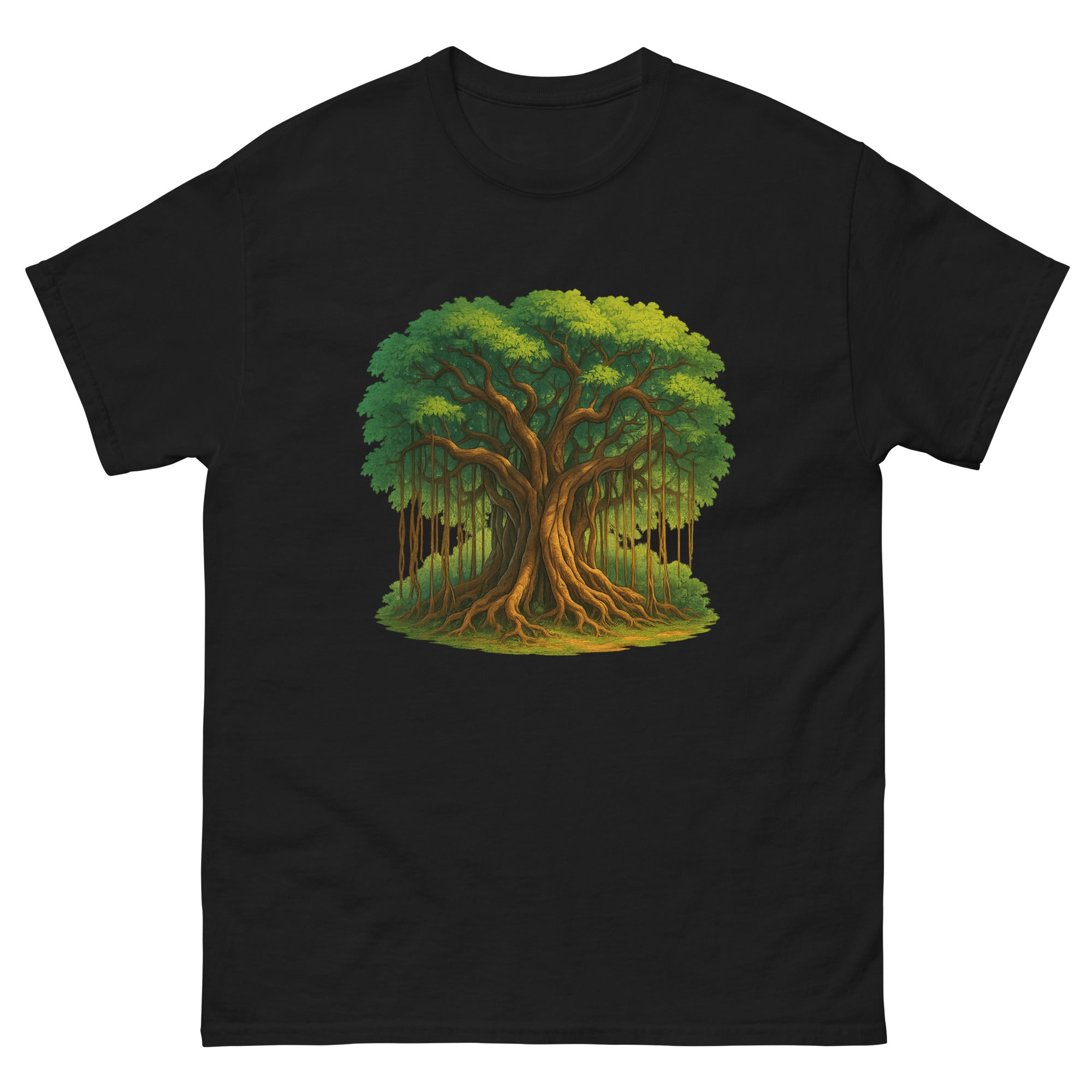 Banyan Tree Hawaiian t-shirt design on a Black unisex tee