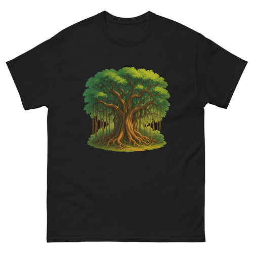 Banyan Tree Hawaiian t-shirt design on a Black unisex tee