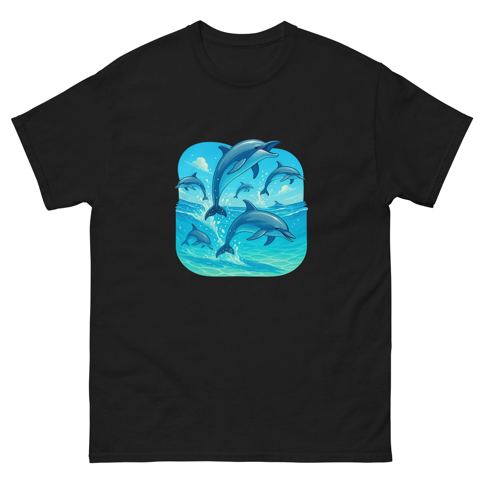 Spinner Dolphin Pod Hawaiian t-shirt design on a Black unisex tee