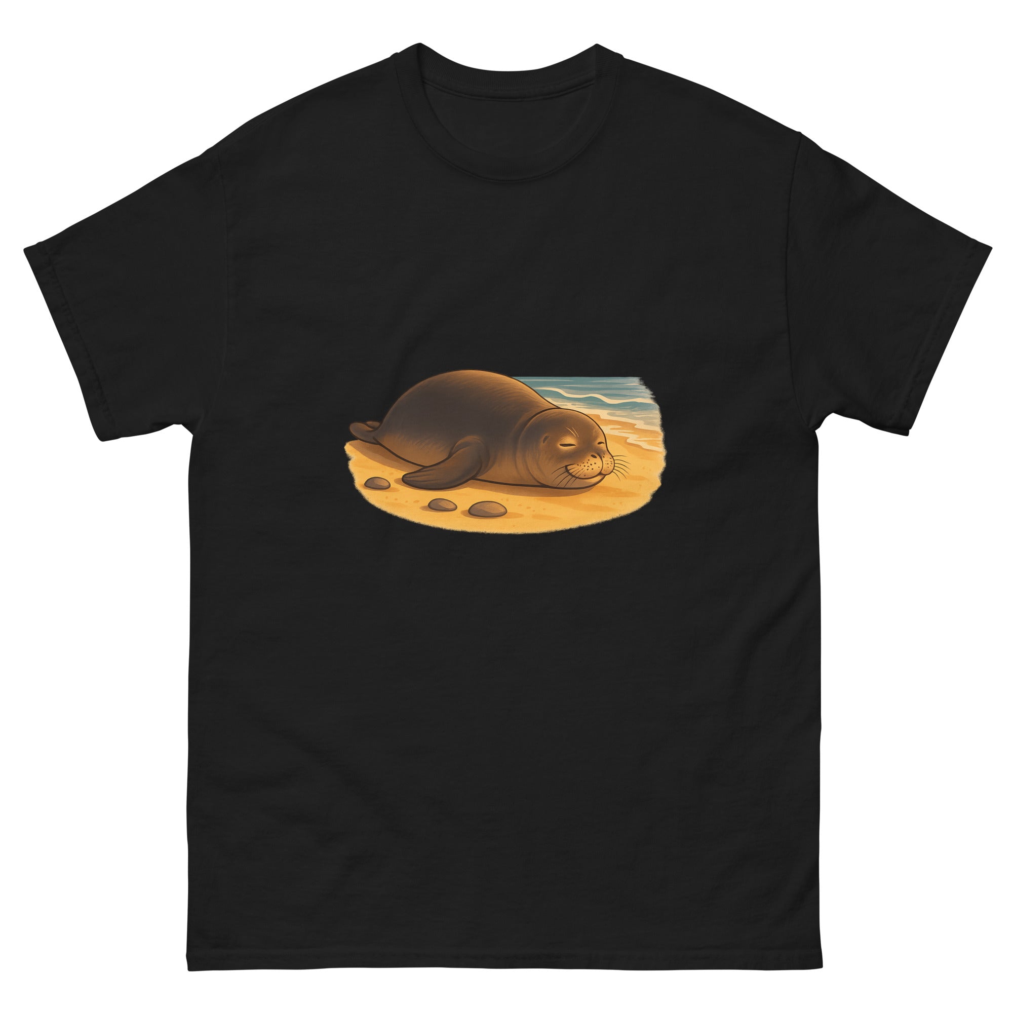 Hawaiian Monk Seal Hawaiian t-shirt design on a Black unisex tee