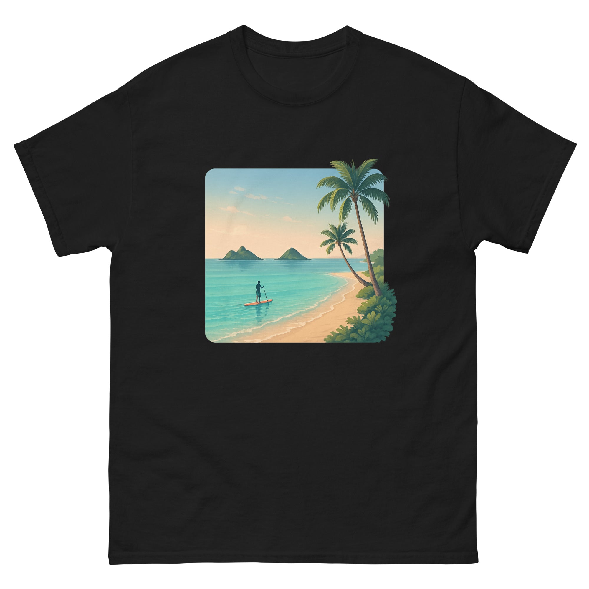 Lanikai Mokulua Hawaiian t-shirt design on a Black unisex tee