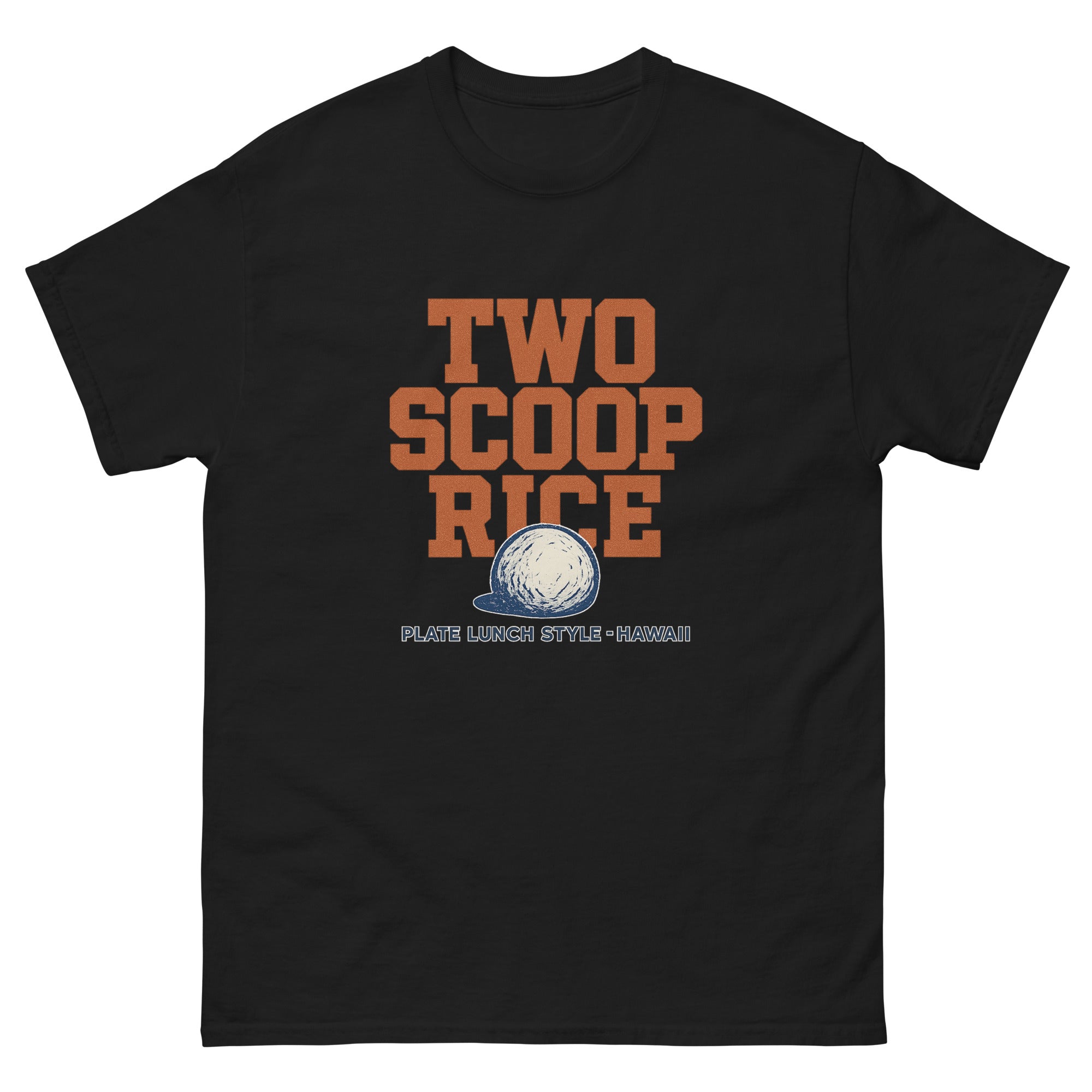 Two Scoop Rice Hawaiian t-shirt design on a Black unisex tee