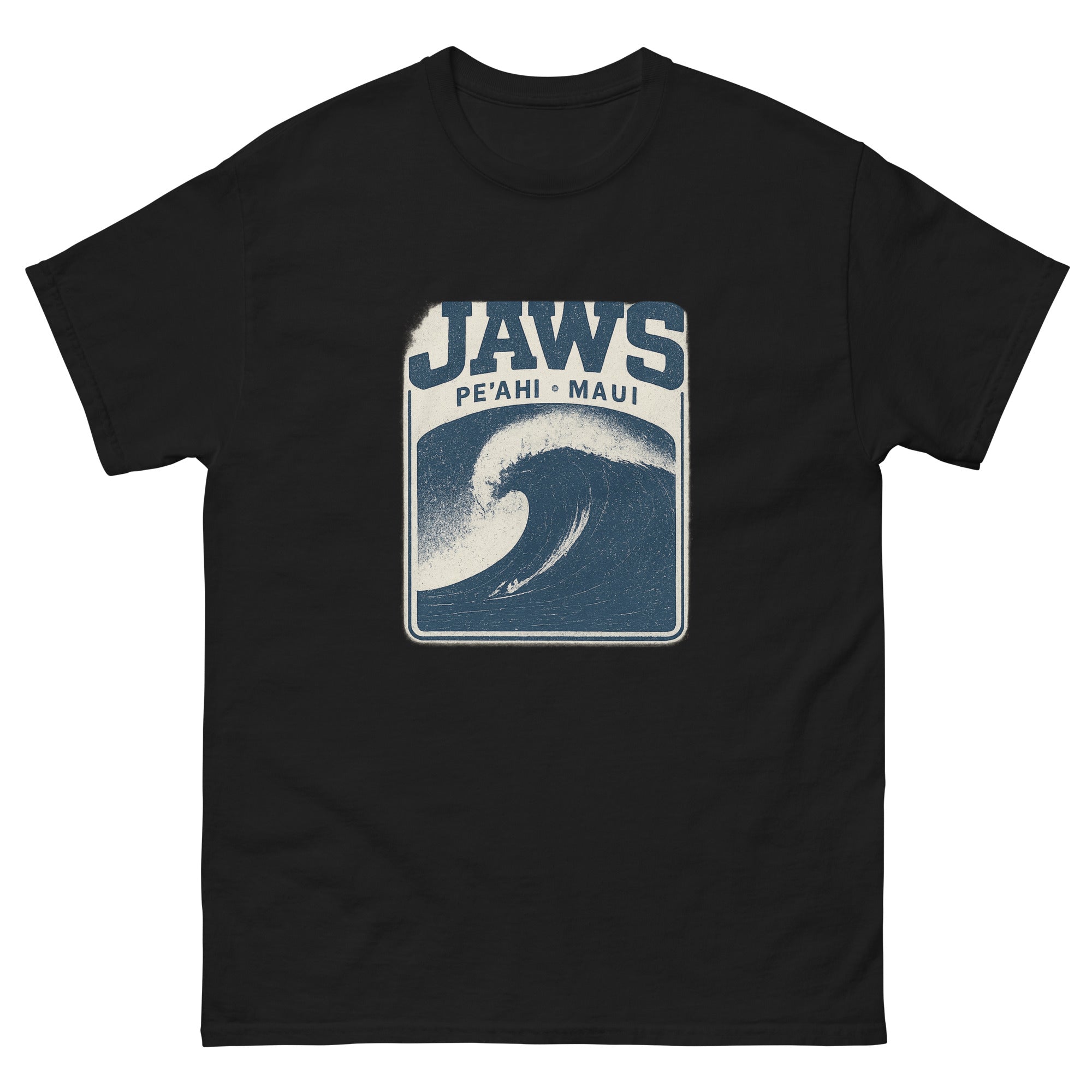 Jaws Peahi Hawaiian t-shirt design on a Black unisex tee