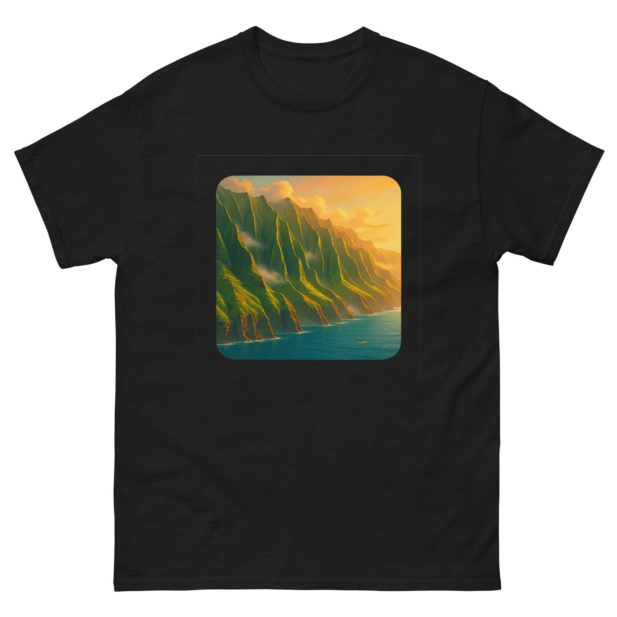 Na Pali Coast Hawaiian t-shirt design on a Black unisex tee