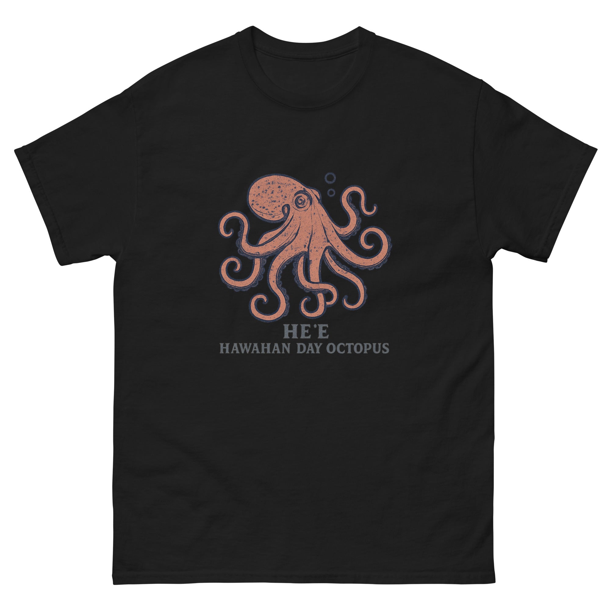 Hee Octopus Hawaiian t-shirt design on a Black unisex tee