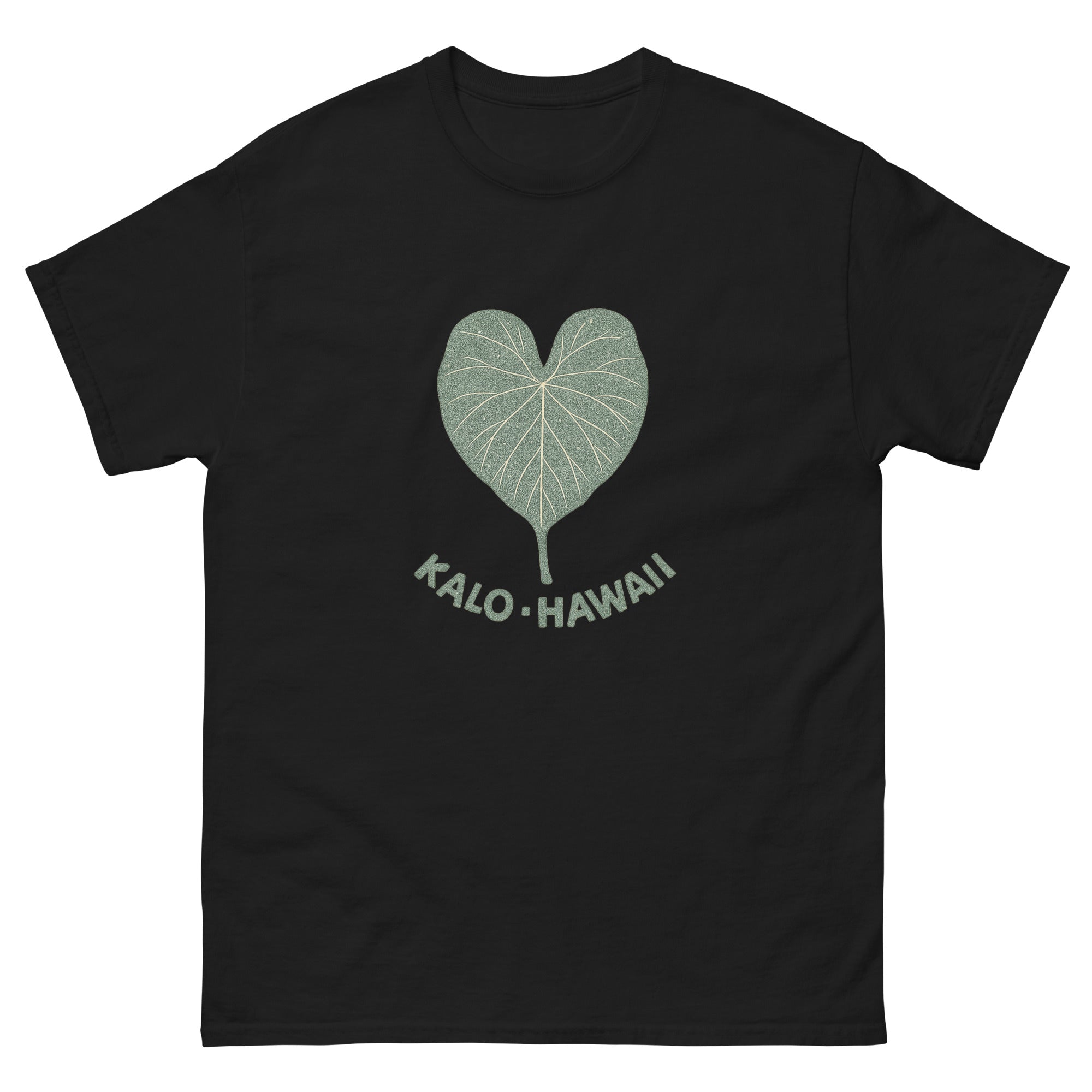 Kalo Taro Leaf Hawaiian t-shirt design on a Black unisex tee