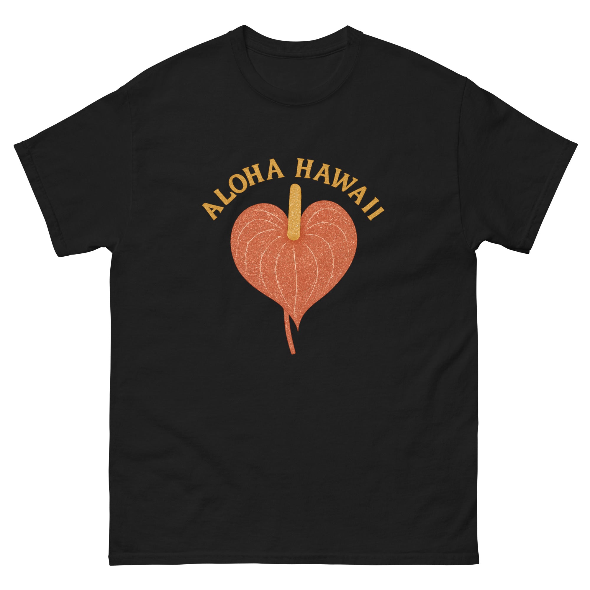 Anthurium Hawaiian t-shirt design on a Black unisex tee