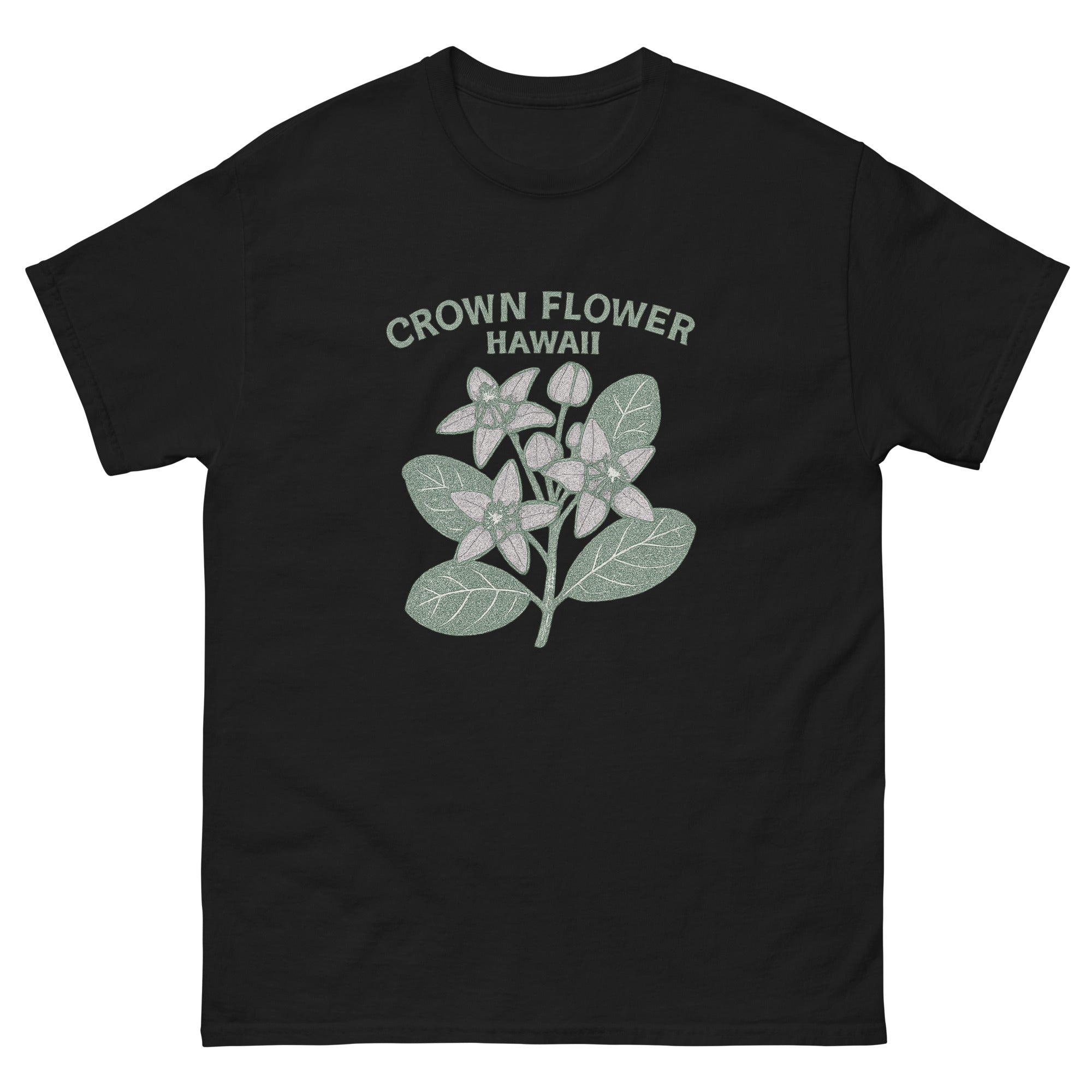 Crown Flower Hawaiian t-shirt design on a Black unisex tee