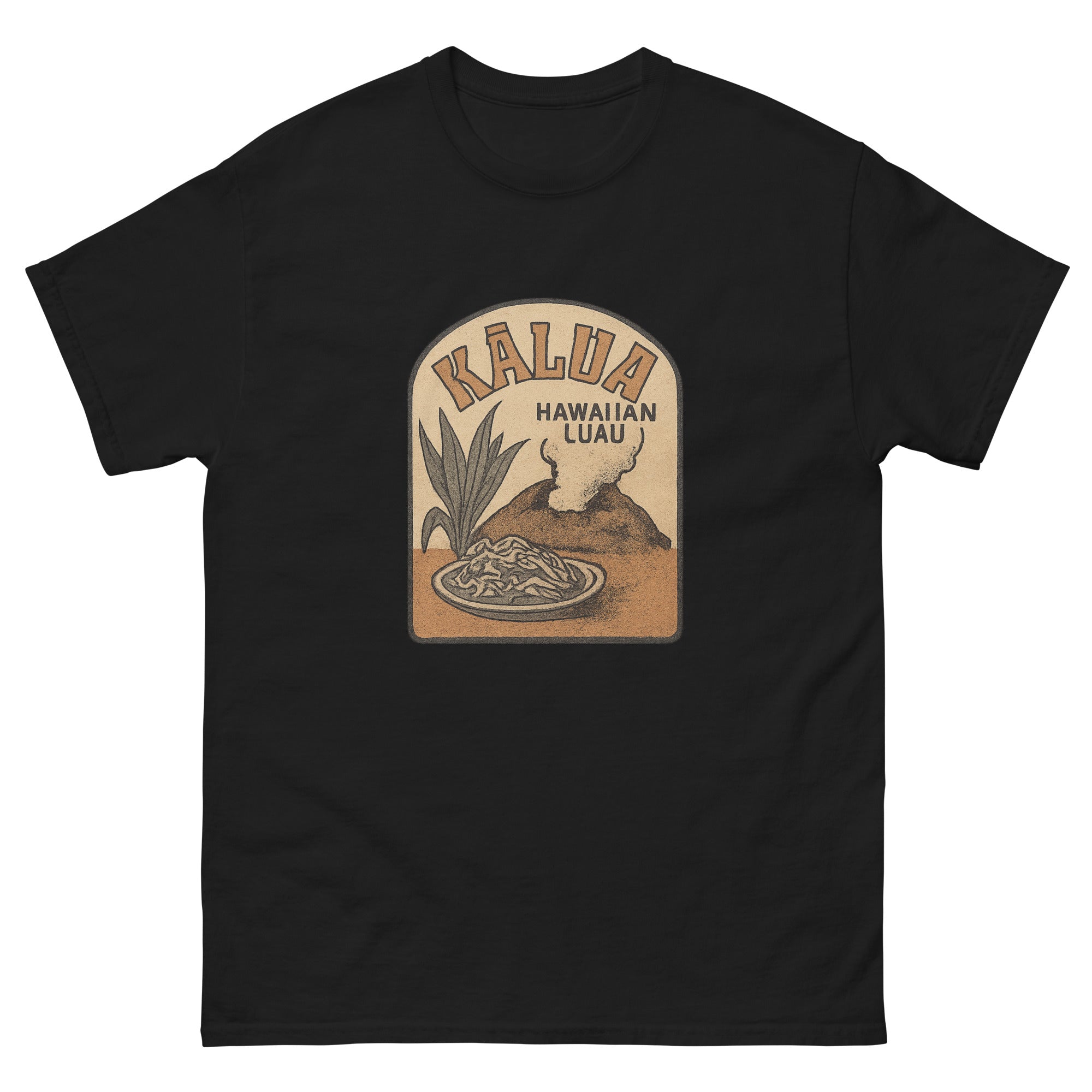Kalua Pig Hawaiian t-shirt design on a Black unisex tee